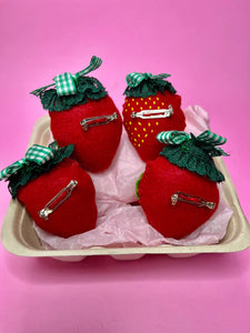 Felt Strawberry Worry Wart Brooches