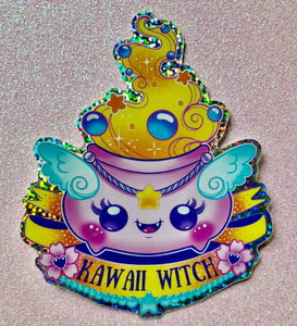 Kawaii Witch Glitter Sticker