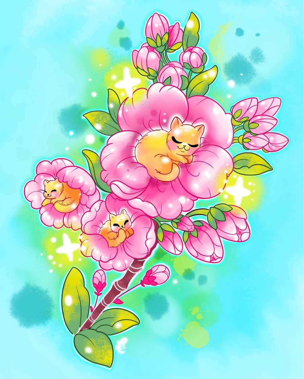 Cherry Blossom Kitten Mini Print